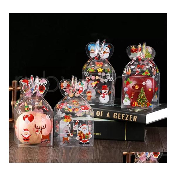 Primeiro PVC PVC Transparent Candy Box Pacote de Decora￧￣o de Natal Papai Noel Snowman Boxes de Apple Festa de Partimento Droga Droga DHCDS DHCDS DHCDS