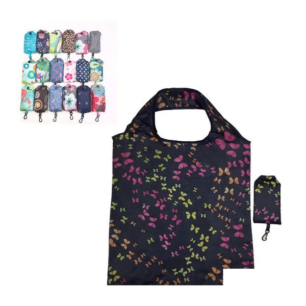 Aufbewahrungstaschen Tragbare Shop-Handtasche Wiederverwendbares Polyester Umweltfreundliche Einkaufstasche Faltbar Blumentuch Muster Werbung Geschenk Tote Dr Dho9W