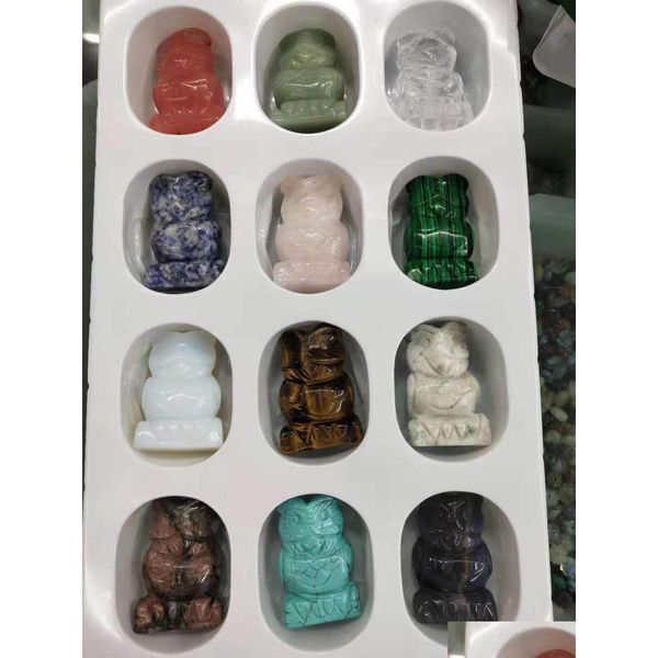 Pedras Natural Animal Gemstone Caixa de Cura Elefante Owl Bear Rabbit Decora￧￵es de quartzo para mulheres entrega de j￳ias dh7a8