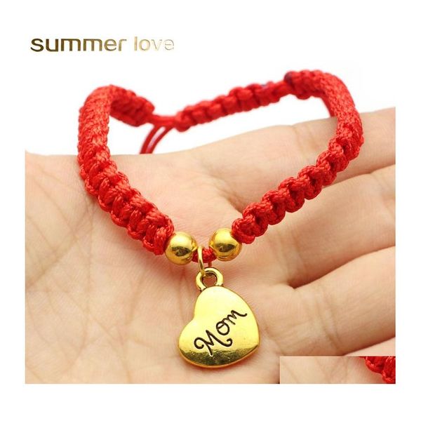 Charm-Armbänder, handgefertigt, Herz-Mutter, geflochtenes Armband, roter Faden, Schnur, „Ich liebe dich“, Seil für Muttertagsgeschenke, Schmuck, Frauen, Drop Delive Otyae