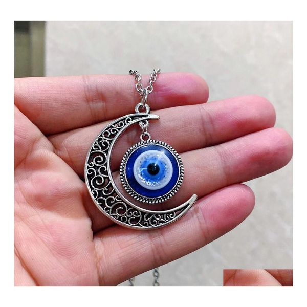 Подвесные ожерелья Evil Eye Countrice Crescent Glass Gothic Jewelry Grivestry Accessories Blue Drop Delive Pendants Dhtqz