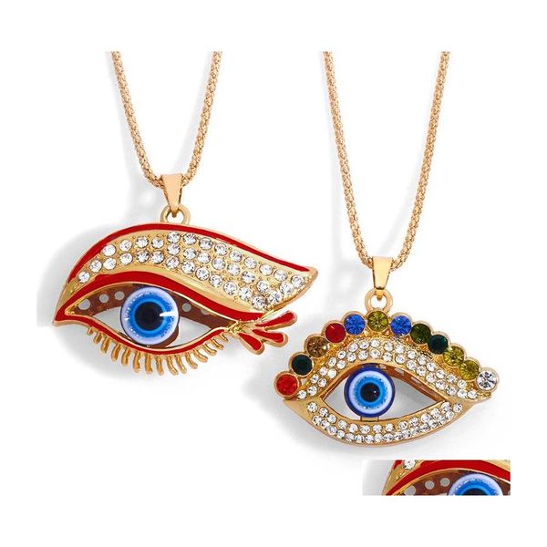 Anhänger Halsketten Modeschmuck Colorf Türkei Evil Eye Halskette Wimpern Intarsien Diamant Strass Blaue Augen Drop Lieferung Anhänger Dhudm