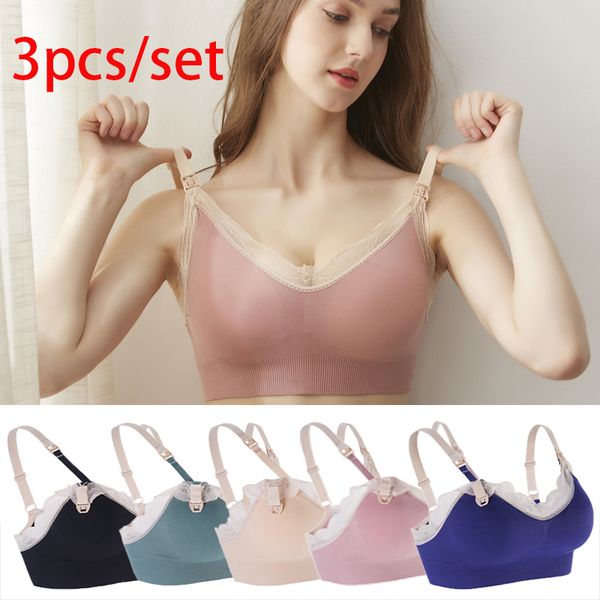 Maternity Intimates 3PCS Reggiseno per allattamento senza cuciture Reggiseno per allattamento al seno con chiusura frontale senza fili traspirante per abbigliamento donna incinta 230201