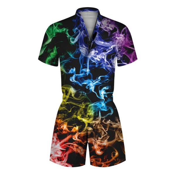 Rompers de macacões femininos Design Design 3D Impressão feminina Mulgos de macacão harém cargo macacão de verão zíper zíper da praia de praia masculino Setswomen