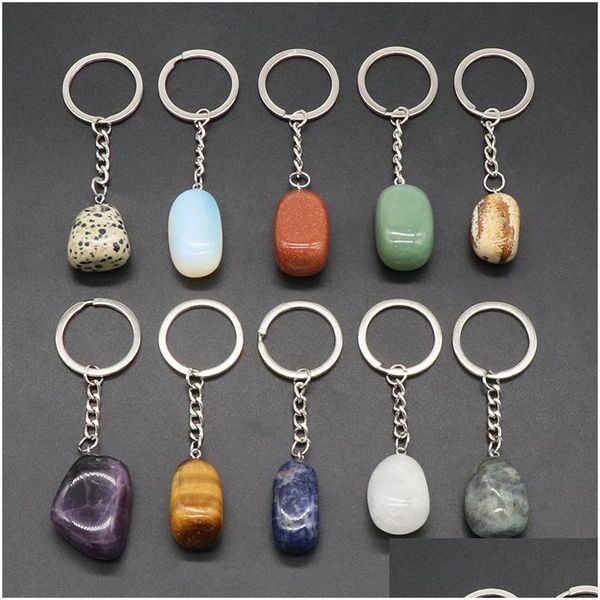 Ключевые кольца IRREGAR Natural Crytal Stone Keychains Sier Color Healing Crystal Decor Carese Holder для женщин мужчины Drop D Dhgarden DH3TU