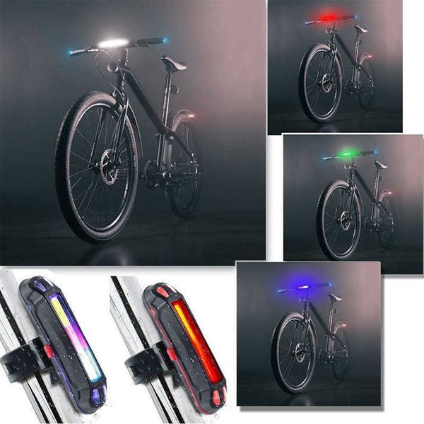 S Bicycle Tail 6 Modo USB Charging Safety Aviso de mountain bike Road Light Super brilhante lanterna longa Lâmpada traseira de cabeça 0202