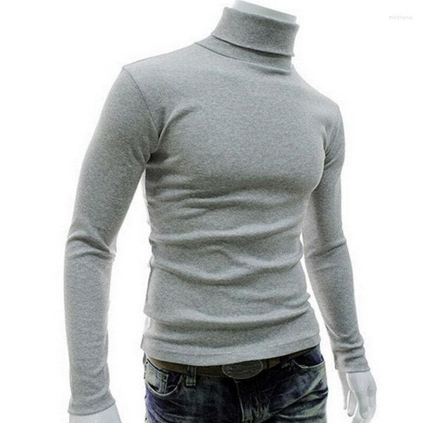 T-shirt da uomo 2023 T-shirt da uomo a maniche lunghe con collo alto in puro colore Slim Casual Top Fashion Turtle Base M-2XL