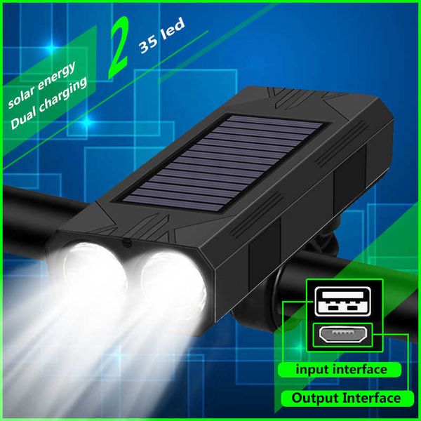 S 3 em 1 LED Bicycle Front Front USB Recarregável Solar Phone Phone Bicycle Lamp 1200mAh lanterna para Lanterna de Luz de Bicicleta 0202