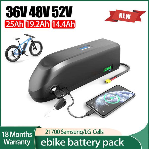 21700 Elektrofahrrad-E-Bike-Akku 36V 25AH 48V 19,2AH 52V 15AH Lithium-Akku mit USB-Samsung/LG-Zellen Elektrofahrrad