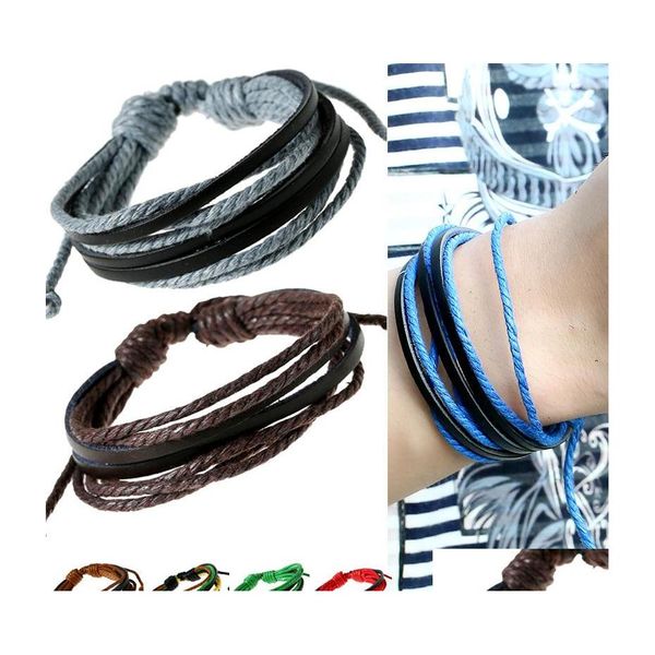 Braccialetti con ciondoli Retro in pelle avvolgente Bracciale intrecciato intrecciato Polsino Polsino Punk Uomo Donna Surfer Bangle Coppie Gioielli Boemia 202200 Dhodk