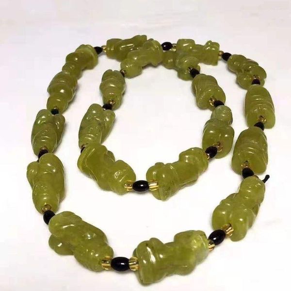 Colares pendentes de colar de jade verde natural hetiano