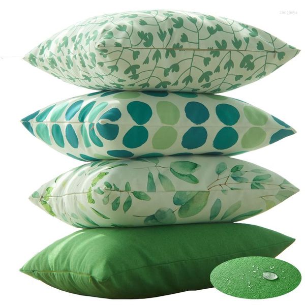 Travesseiro 2 PCs Planta verde Impressão ao ar livre Capas de arremesso à prova d'água Decoração Cushion para o pátio Fronha na barraca da barraca 45 45cm