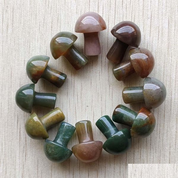 Pedra ￍndia ￍndia Agate 20mm est￡tua de cogumelos esculpida quartzo hand cura polida reiki buginket sala de presente planta ornamento dhgarden dhafq