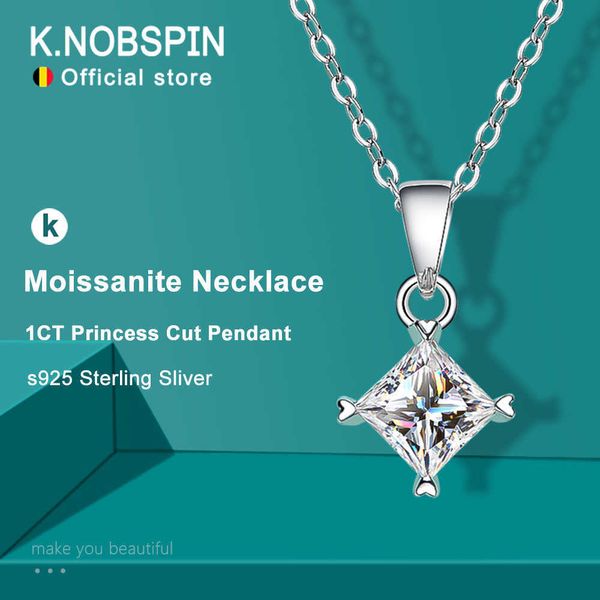 Подвесные ожерелья Knobspin 1ct Princess Cut Moissanite Ожерелье для женского свадебного еврея с сертификатом S925.