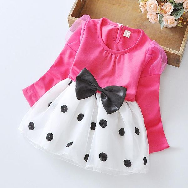 Vestidos de menina vestidos roupas de bebê Spring Autumn Polka Dot Bowknot malha de manga longa vestido de Natal crianças bebes crianças