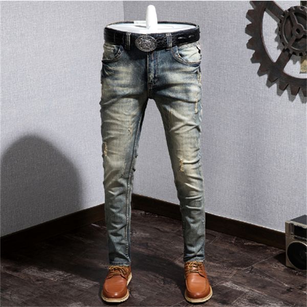 Jeans firmati pantaloni da uomo pantaloni di lino Jeans da uomo Hip Hop Jeans strappati strappati slim fit Denim da motociclista per jeans nostalgici retrò europei e americani da uomo