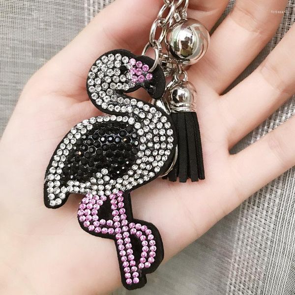 Schlüsselanhänger Flamingo Leder Strass Schlüsselbund Kristall Quaste Kette Schlüsselanhänger Frauen Halter Auto Tasche Romantische Tier Anhänger Schmuck