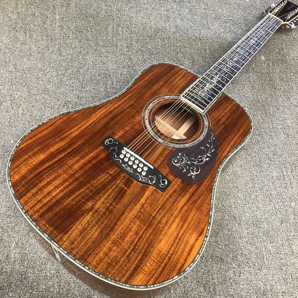 Kundenspezifische Gitarre, komplett KOA, Griffbrett aus Ebenholz, Bindung und Einlage aus echter Abalone-Kessel, hochwertige 41-Zoll-Akustikgitarre von Dreamsound