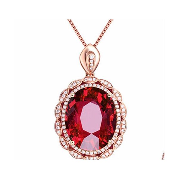 Colares pendentes Sier luxo cl￡ssico princesa rubi oval oval pombo sangue vermelho turmalina tesouro 18k colar de 18k gota de dhkrd