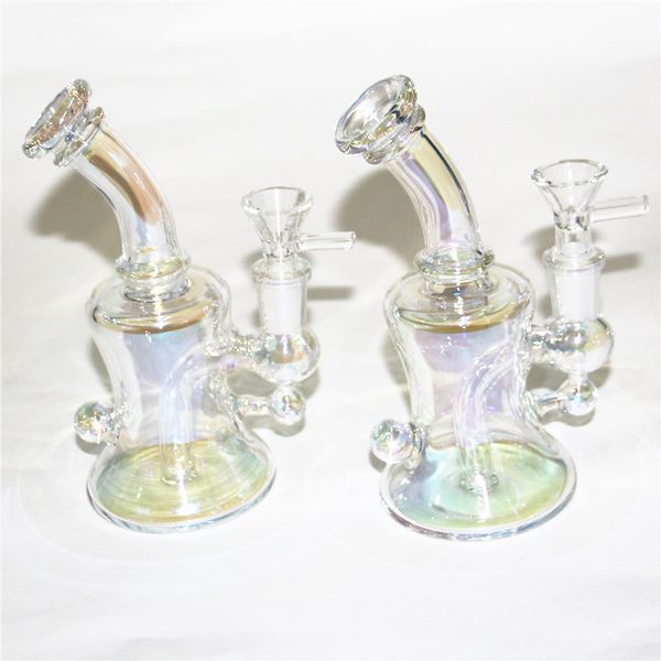 Metallische Farbrecycler-Glas-Wasserbongs, dicke Glas-Dab-Rigs, Wasserpfeifen, Becherglas-Bong, berauschende Bohrinseln zum Rauchen mit Schüssel