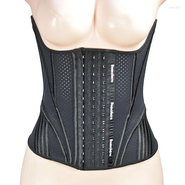 Modelagem feminina Modelando a cintura do corpo do corpo feminino Shaper Latex Slimming Winched Spiral Steel Boned Caist Treinet Corset com ganchos