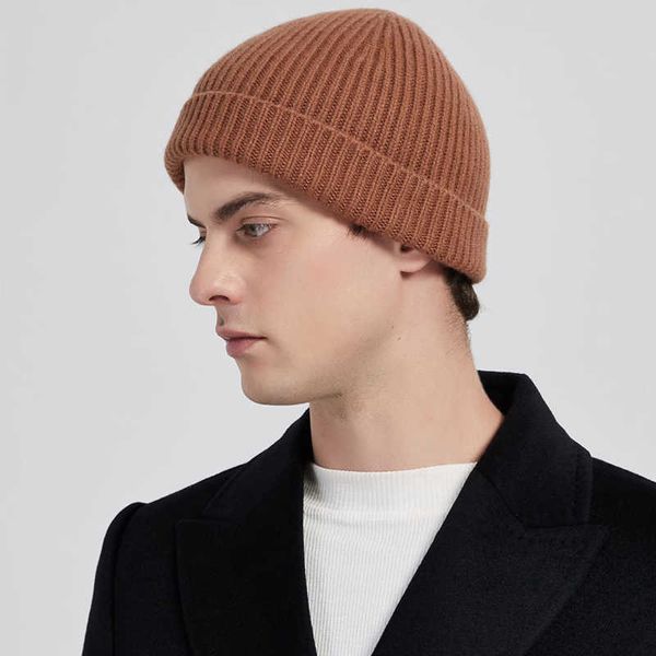 Beanie Autunno Inverno Cappello lavorato a maglia Tinta unita Accogliente Berretto da uomo con teschio 100% lana Business Casual Caldo elastico del cofano