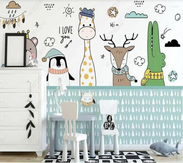 Tapeten Papel De Parede Nordic Handgemalte Cartoon Kleine Tier Schutz Bord Kinderzimmer 3D Tapete Wandbild Wohnzimmer Wohnkultur