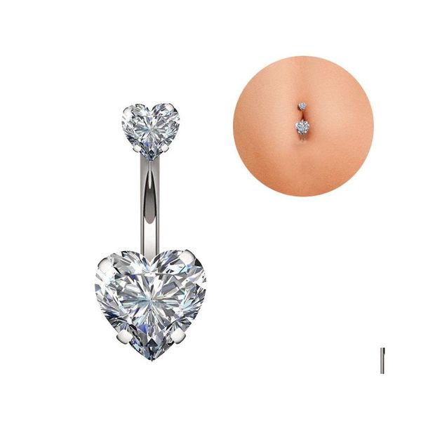 Nabel Bell Button Ringe Körperschmuck Einzelstück Diamant Zirkon Doppelherz Bauchring Roségold Sexy Frauen Pierce Drop Lieferung Dhxnm