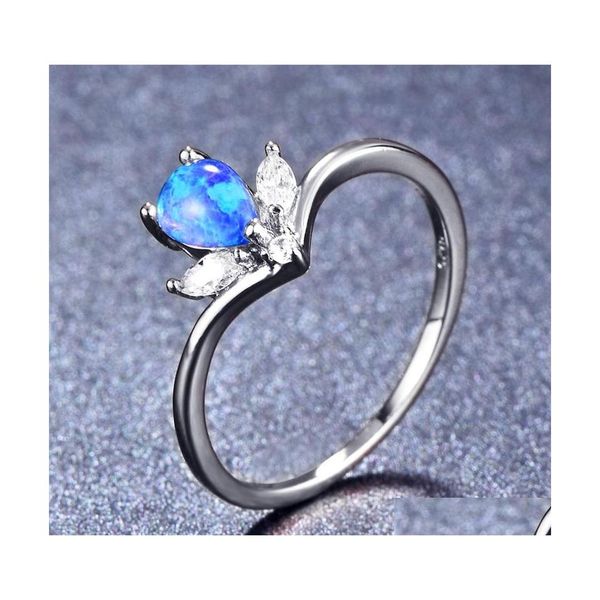 Solitaire Ring Luckyshine 3 PCS Anne Hediye Damla Beyaz Kraliyet Ateş Opal Kristal Taşları 925 Sterling Sier Kaplama Düğün Yüzükleri DHYC0