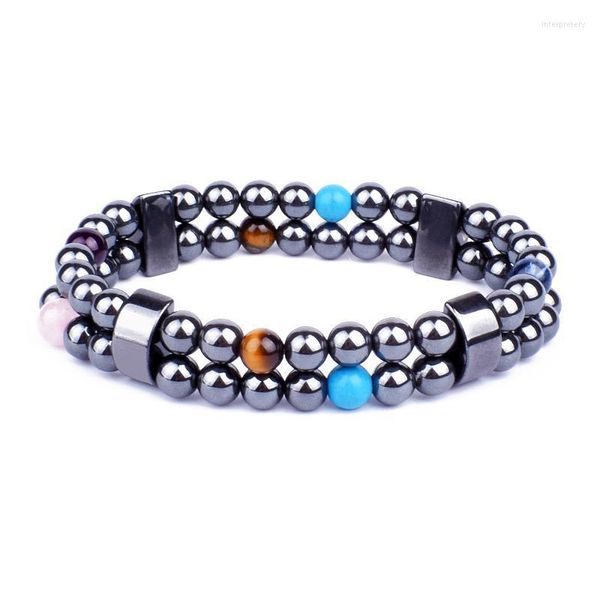 Fios com fios com fios de hematita magnética pulseiras de dupla hematita homens natura Stone Health Care Women Natural Energy Bracelet Jóias INTE22