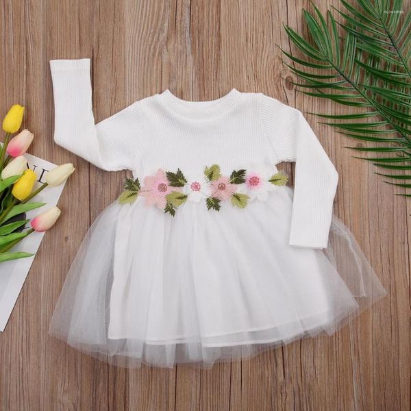 Abiti da ragazza Cute Pretty Toddler Neonate Dress Flower Manica lunga Pizzo Princess Party Prom Tulle Es