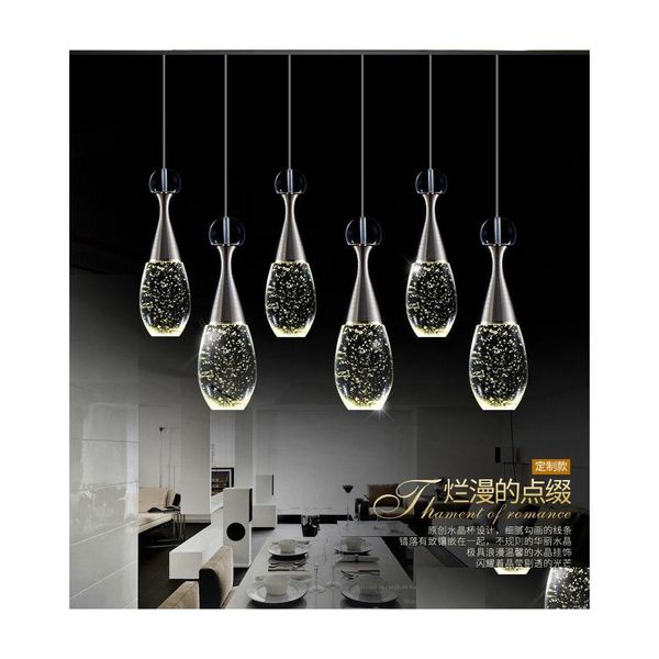 Lampade a sospensione Moderna bottiglia di lusso Lampadari a led Illuminazione Luminaria Lustre Cristallo Sala da pranzo Lampadario Lampada a sospensione Luce Goccia Dhiez