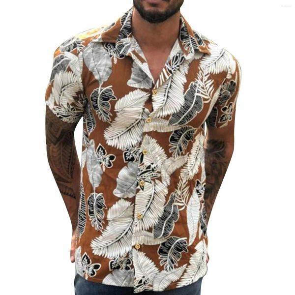 Camisas casuais masculinas estampa de penas havaian aloha camisa 823 verão manga curta praia masculina férias férias roupas atacado