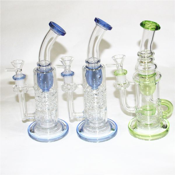 Matrix Perc Recycler-Wasserpfeifen mit 14,5-mm-Verbindungsstil, Glasbong-Ölplattformen, Wasserpfeifen, DAB-Rig-Grün-Blau-Farben