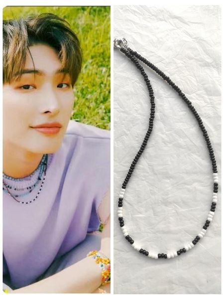 Ketten Kpop Mingi Perlen Halskette Koreanische Punk Stil Ateez Atiny Für Fans Sammlung Rock Hip-Hop Choker Handgemachte Schmuck Geschenke