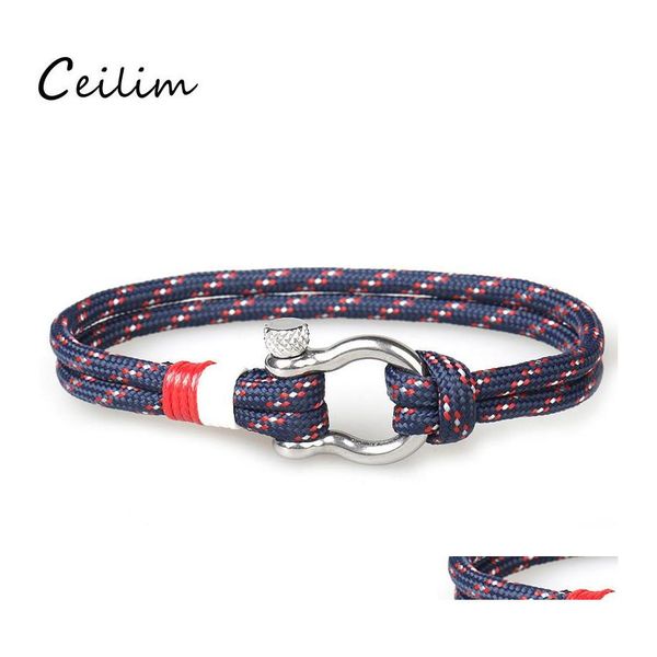 Catena a maglie Fibbie europee Bracciale di sopravvivenza Fascino a ferro di cavallo Corda intrecciata stile marina Paracord per uomo Donna Gioielli Regali Drop Del Otpvj