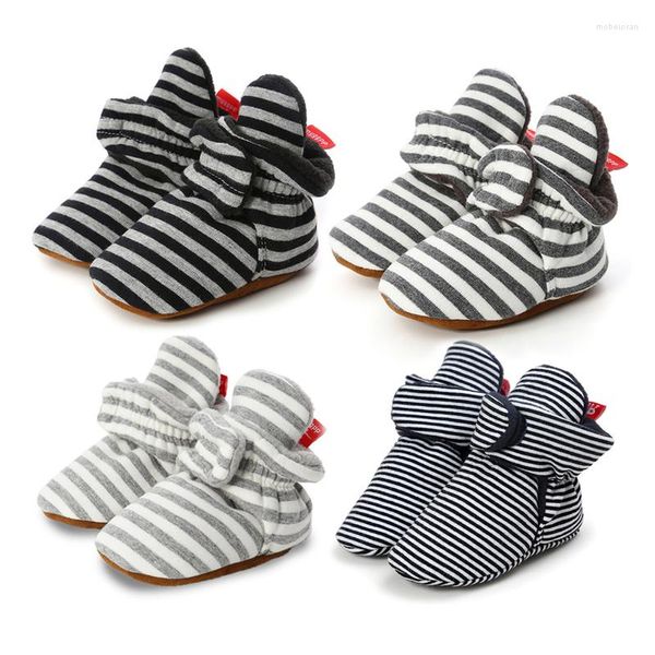 First Walkers Babyschuhe für Kleinkinder, Socken für Jungen und Mädchen, gestreift, mit Karomuster, für Kleinkinder, Booties, Baumwolle, bequem, weich, für Kinderbett