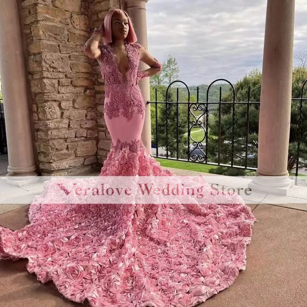 Veralove Rosa Meerjungfrau Prom Kleider Für Frauen 2023 Lange Ärmeln Party Kleider Rose Zug Vestidos De Ocasion Formales Abendkleid