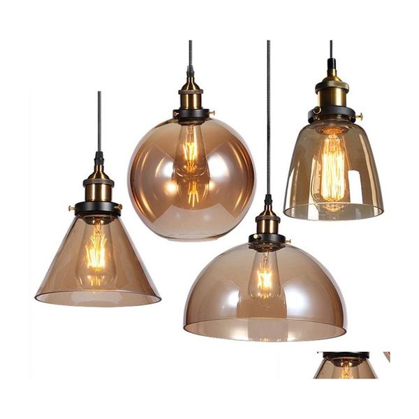 L￢mpadas pendentes Luzes vintage American Amber Glass Lamp E27 Edison Light BB Dinning Room Kitchen Home Decor Planetarium Drop Delivery Dhr5h