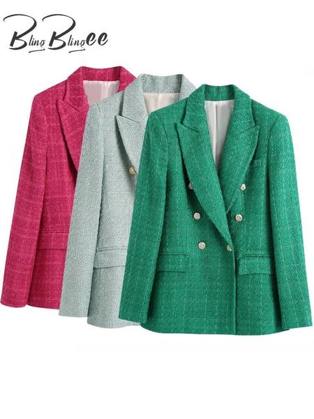 Abiti da donna Blazer BlingBlingee Primavera Donna Giacca Traf Bottoni decorati Tweed Cappotti di lana Donna Casual Spessa Verde Blu Capispalla 230203