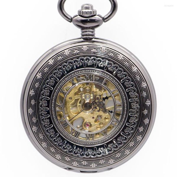 Карманные часы бросают ретро бронзовые черные римские цифры дисплей полый