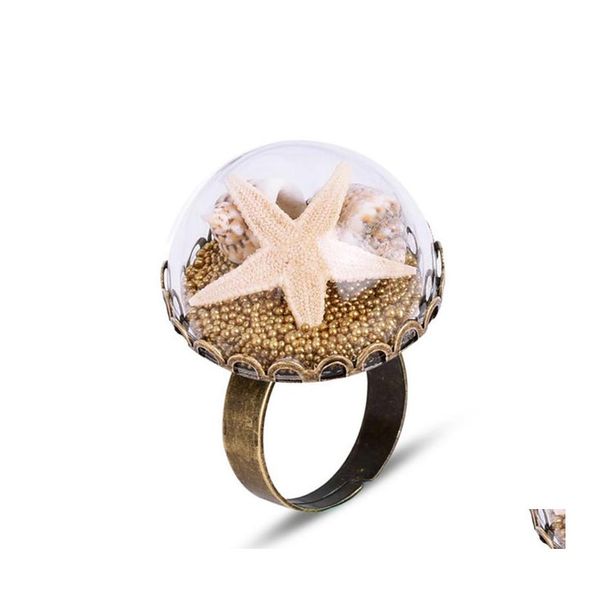 Com pedras laterais moda 4 estilos vintage exclusivo anéis de vidro ajustáveis ​​pérolas estrelas do mar de flagrante para mulheres joias de festa de festa artesanal otnxo