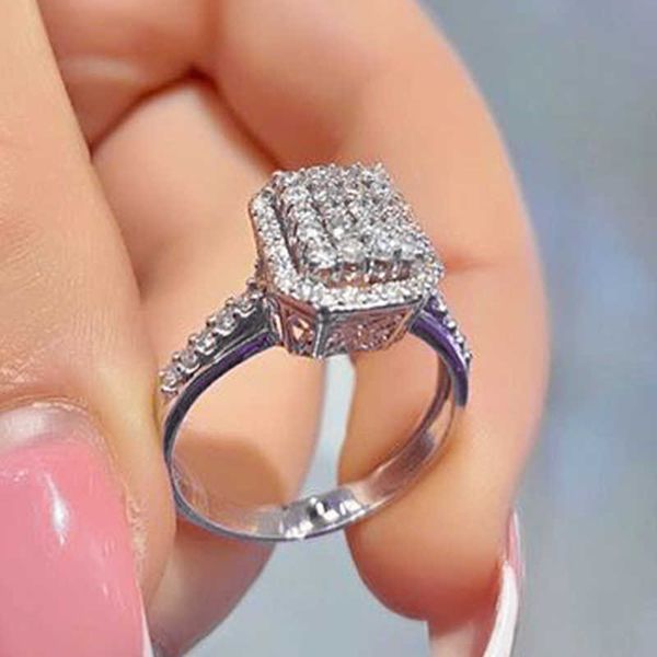 Кольцо-пасьянс Роскошные серебряные кольца с ослепительным фианитом геометрической формы, модные универсальные обручальные кольца, ювелирные изделия вечности для женщин Y2302