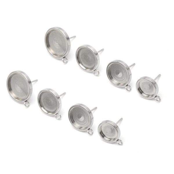 Impostazioni di gioielli 6 8 10 12 mm acciaio inossidabile orecchini placcati oro base vuota cabochon in vetro bottoni tappi connettore Dhgarden Dhxwr