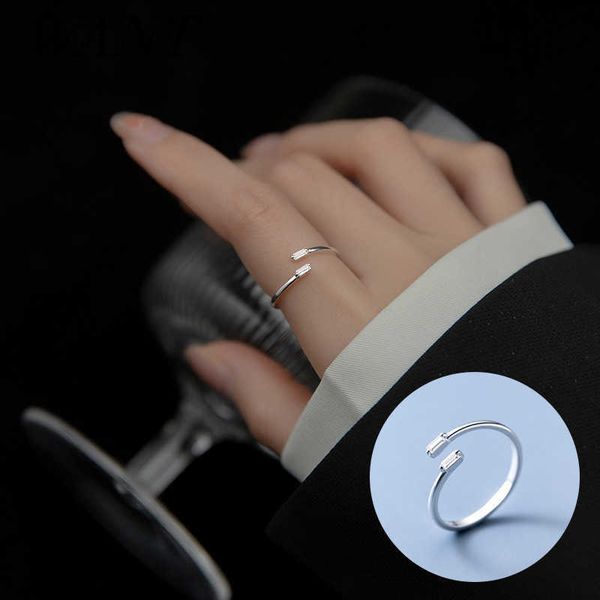 Anello solitario WANTME 925 argento sterling minimalista quadrato zircone aperto dito regolabile per le donne moda fascino gioielli unici Y2302