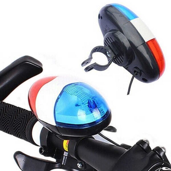 Luzes 6 LED 4 Tone sons Biciclos Bell Carro Light Electronic Horn Siren Kid Crianças Scooter Ciclismo Lâmpada Acessórios de bicicleta 0202