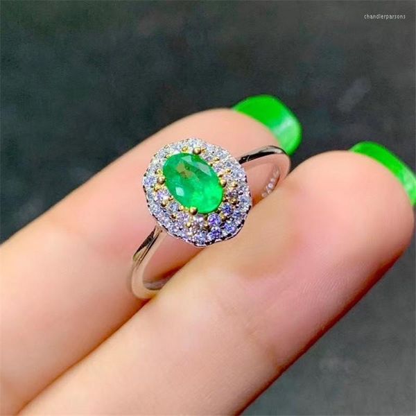 Clusterringe Xin Yipeng S925 Sterling Silber Silber plattiert Gold Eingelegtes wirklich natürliches Emerald Ring Edelstein Schmuck Feine Muttertagsgeschenk für