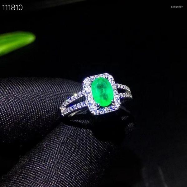 Cluster-Ringe, luxuriöser rechteckiger Stil, natürlicher und echter Smaragd-Ring aus 925er Sterlingsilber