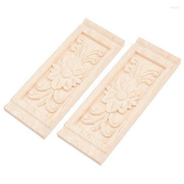 Decorazione del partito 2 PZ Rettangolo Fiore Scultura in Legno Decalcomanie Non Verniciato Mobili Decor Intagliato Onlay Applique Per Porte Pareti