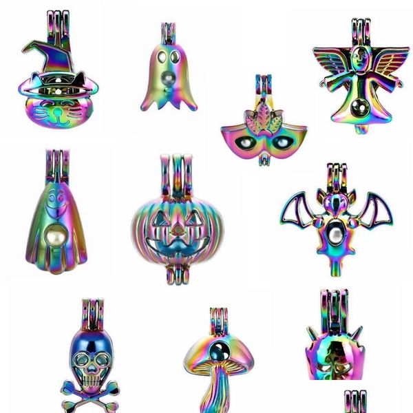 Collane con ciondolo Halloween Arcobaleno Colore Perline Gabbia Locket Charms 10 Pz Moda Sirena Coda Accessorio per gioielli fai da te Regali divertenti per feste Dhaus